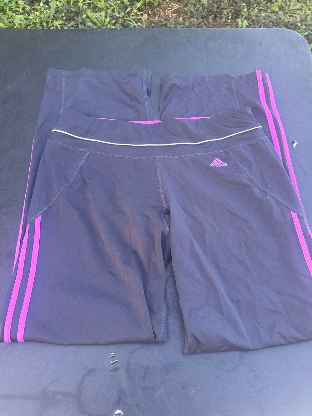 Adidas Climalite Womens Sz L Workout Pants Elastic Waist Logo Gray Purple (R)